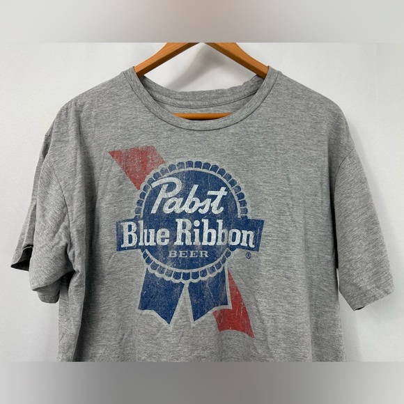 Pabst Blue Ribbon short-sleeve graphic logo t-shirt gray Men’s Sz XL - Picture 2 of 9